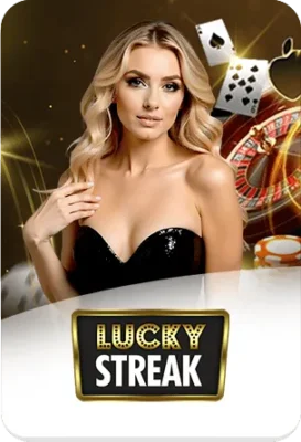 ภาพพรีเซ็นเตอร์ Lucky Streak ของ 37-WIN แสดงเกมคาสิโนสดและเกมโชว์ออนไลน์ ดีไซน์โทนสีทอง-ดำ เหมาะสำหรับหน้าเว็บคาสิโนออนไลน์
