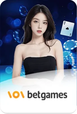 ภาพพรีเซ็นเตอร์ BetGames ของ 37-WIN แสดงเกมเดิมพันไพ่และคาสิโนสดออนไลน์ พร้อมดีไซน์โทนสีน้ำเงิน เหมาะสำหรับหน้าเว็บคาสิโน